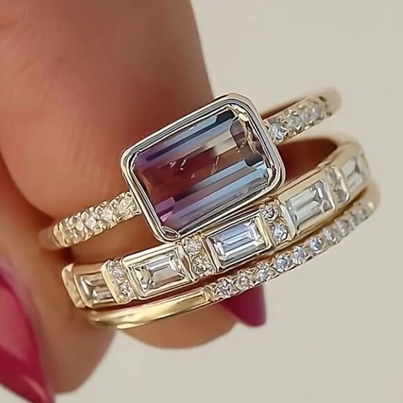 3pcs Elegant Stacking Rings 14k Plated Paved Shining Zirconia - Picture 7 of 7